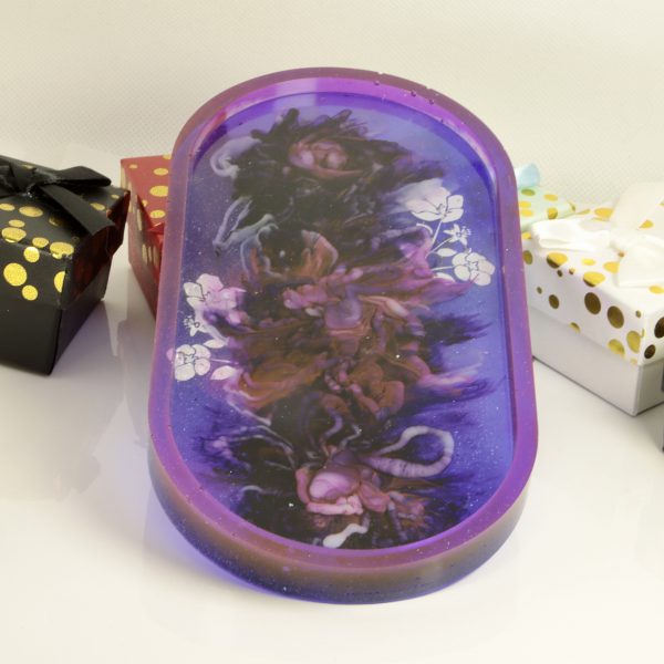 Porte-bijoux en Résine – Éclat Violet avec Bordures Douces et Dessous Pailleté – Image 2
