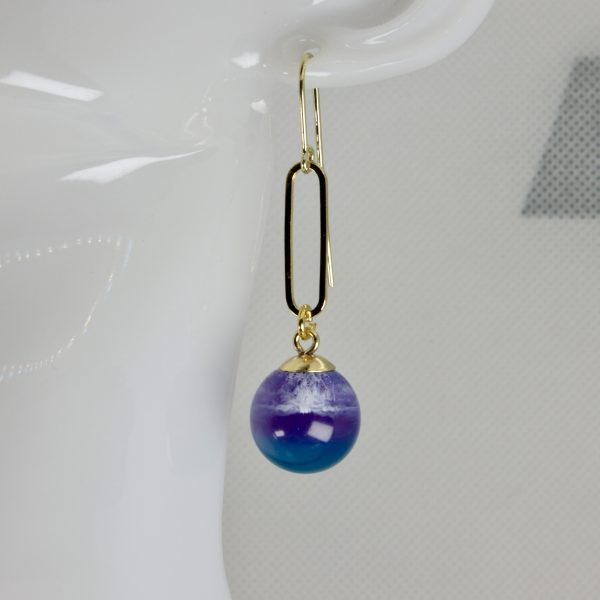 Pendants d’Oreilles Nuance Océanique – Résine Artisanale et Plaqué Or – Image 2