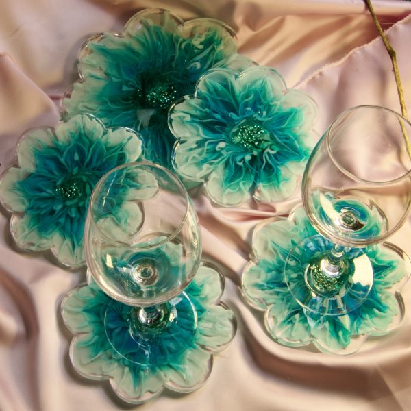 Lot de 3 sous-tasses en résine – Harmonie végétale & éclats dorés – Image 2